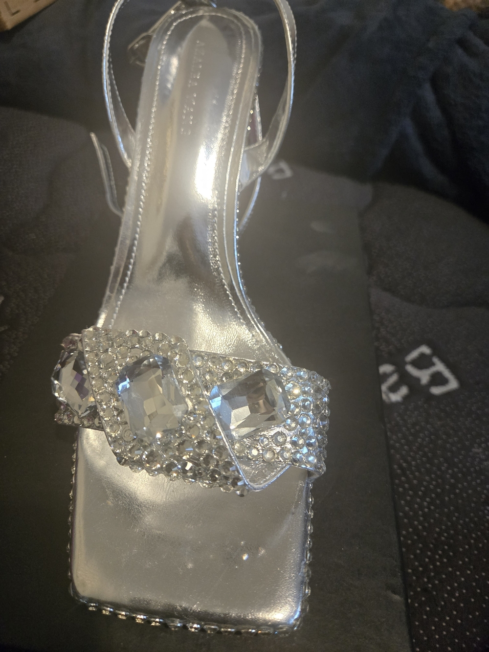 Azalea Wang Silver Crystal Strappy High Heel Sandals - Picture 2 of 5
